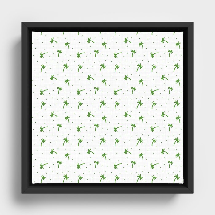 Green Doodle Palm Tree Pattern Framed Canvas