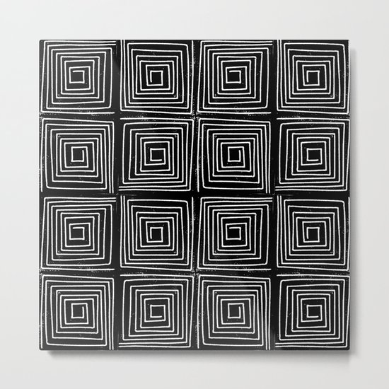 Minimal linocut printmaking geometric square maze pattern scandinavian minimalist Metal Print