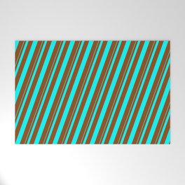 [ Thumbnail: Aqua and Brown Colored Lined/Striped Pattern Welcome Mat ]