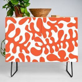 Vibrant orange Matisse cut outs seaweed pattern on white background Credenza