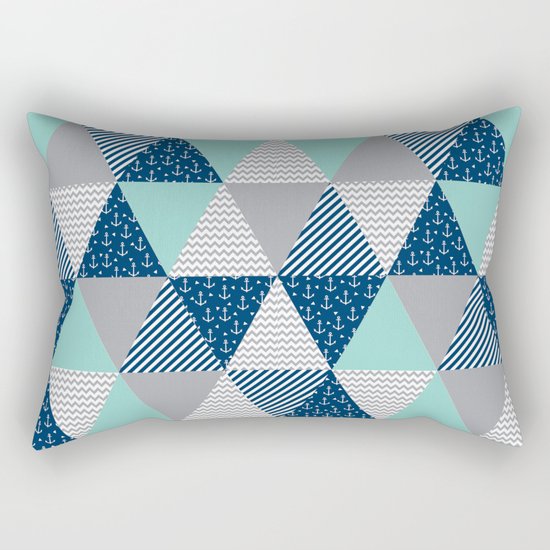 Triangle quilt pattern navy grey and white minimal modern basic nursery Rectangular Pillow