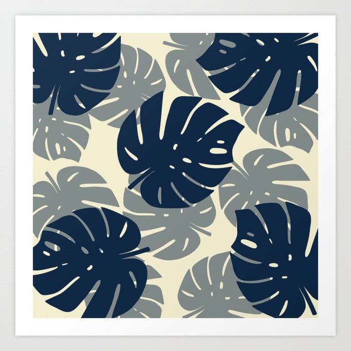 Monstera Leaf pattern blue Art Print