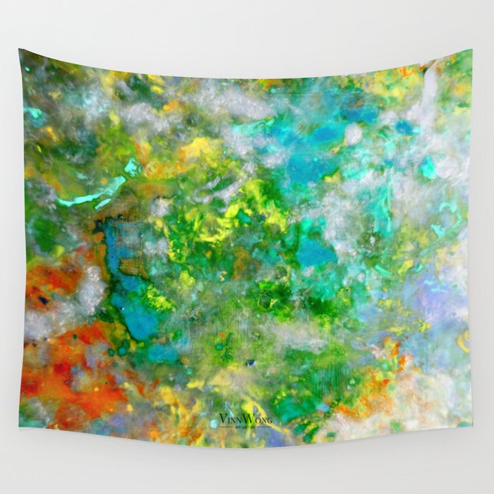 Abstract Art in Color Symphony Green Wall Tapestry