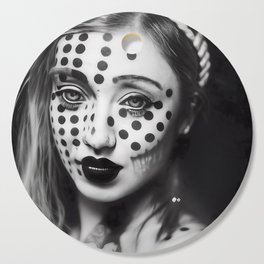 Black and White Closeup of Woman with Polkadot Abstract Facepaint Cutting Board
