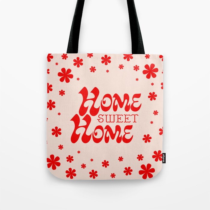 Home Sweet Home, Red and Light Pink Tote Bag