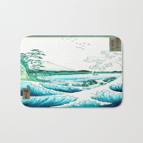 The Great Wave : Aqua Teal Bath Mat