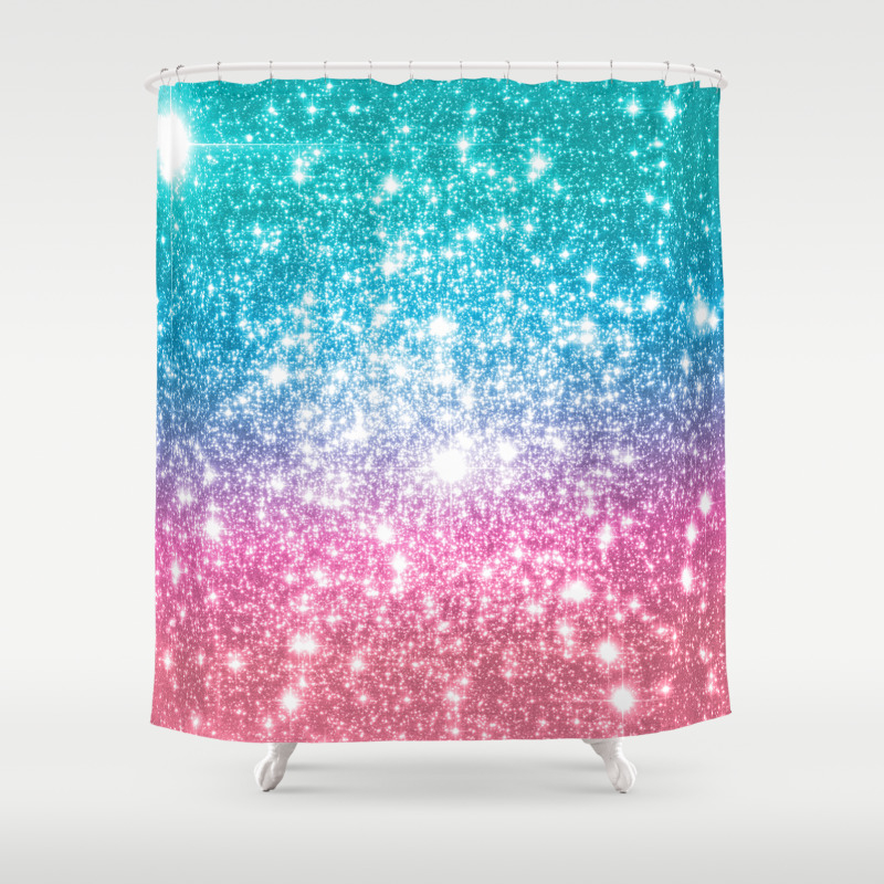 Mermaid Galaxy Sparkle Stars Shower, Mermaid Sequin Shower Curtain