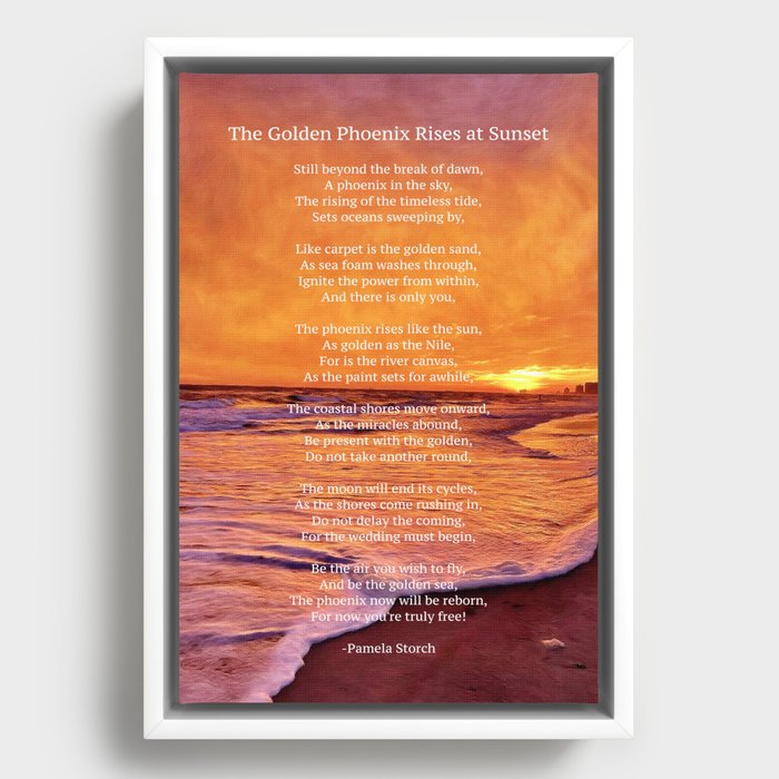 The Golden Phoenix Rises at Sunset Poem Framed Canvas