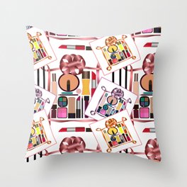 Set of cosmetics and perfumes . Throw Pillow