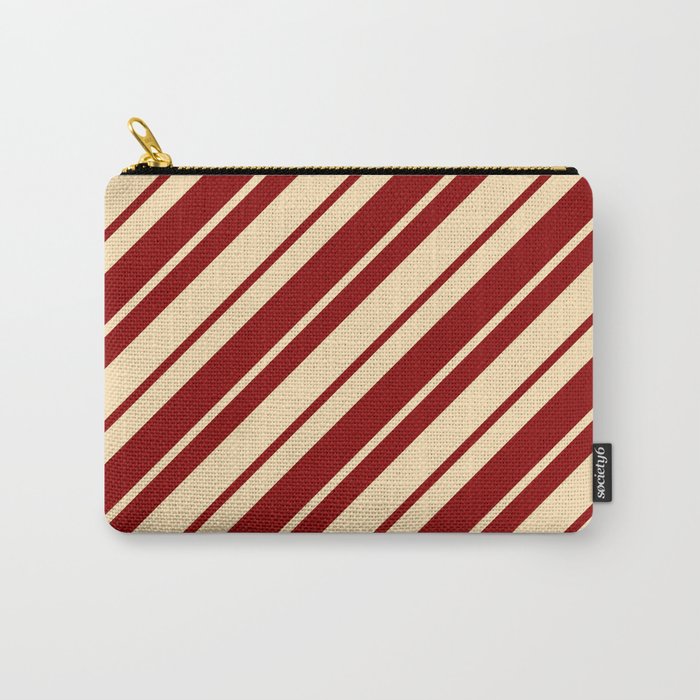 Beige and Dark Red Colored Stripes/Lines Pattern Carry-All Pouch