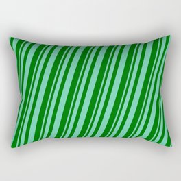 [ Thumbnail: Aquamarine and Dark Green Colored Pattern of Stripes Rectangular Pillow ]