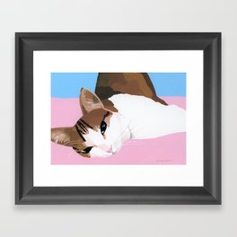 A cat with a sweet look Framed Art Print