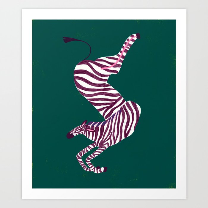 Zig Zag Zebra on Hunter Green Art Print