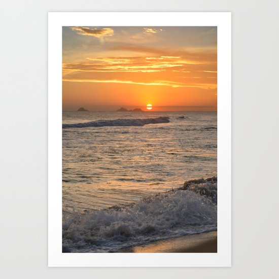 Sunset with crashing waves Art Print