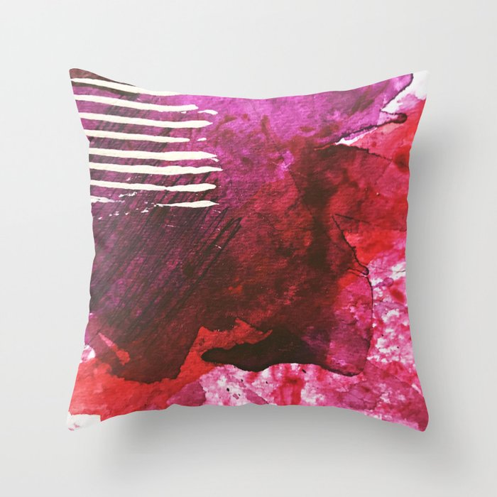 You set me on fire: a vibrant, colorful mixed media piece in red, purple, black and white Throw Pillow