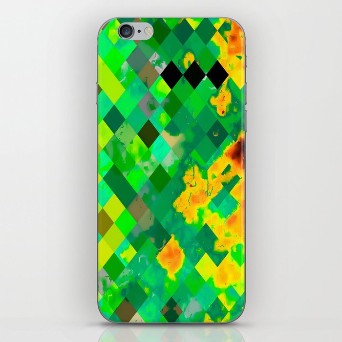 geometric pixel square pattern abstract background in green brown iPhone Skin