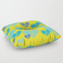 Hearts in Bunches, Cerulean Blue on Yellow Floor Pillow