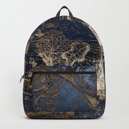 World Map Deep Blue and Gold Backpack