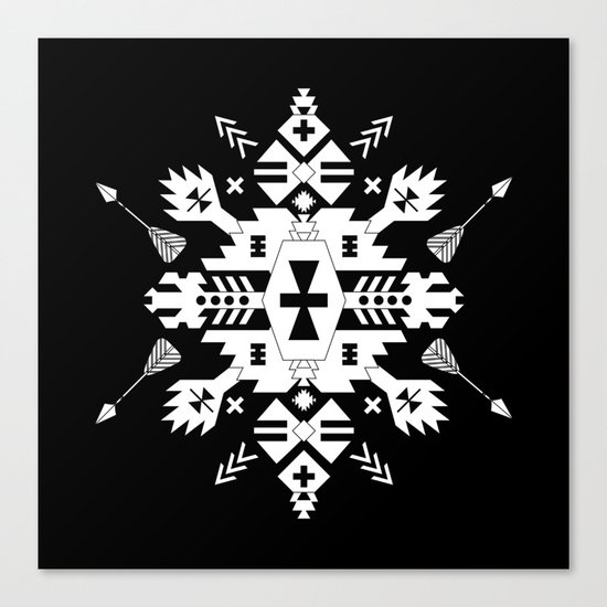 Black and White Ethnic Aztec Ornament Canvas Print