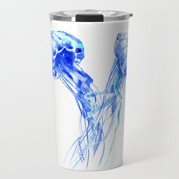 JellyFish, Blue Aquatic Artwork Travel Mug