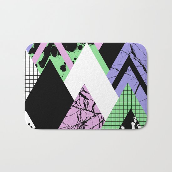 Textured Points - Marbled, pastel, black and white, paint splat textured geometric triangles Bath Mat