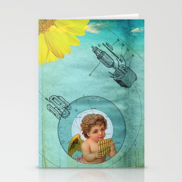 Angel playing music in space Stationery Cards
