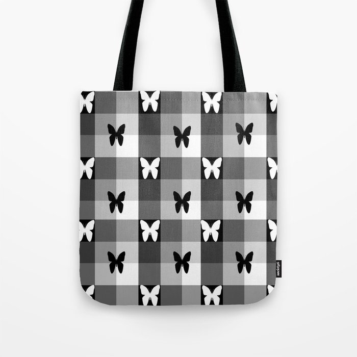 Modern Farmhouse Black And White Buffalo Plaid With Butterflies Tote Bag by  Loveyouart | Society6