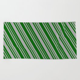 [ Thumbnail: Dark Grey & Dark Green Colored Lines/Stripes Pattern Beach Towel ]