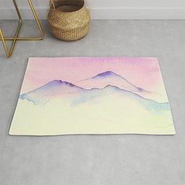 Purple Top Mountain Range In Watercolor Area & Throw Rug