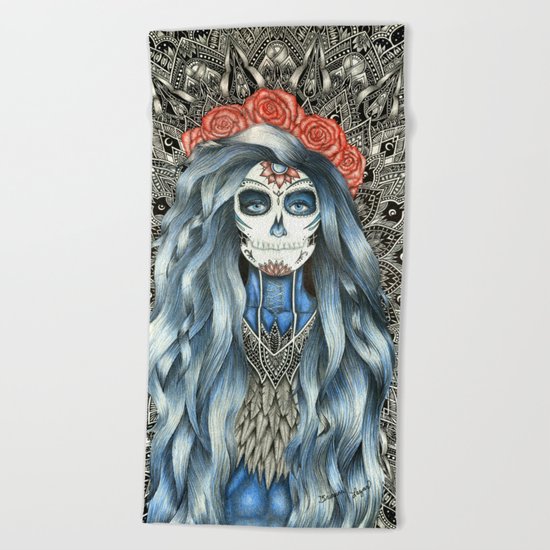 Full Page Day of the Dead Woman Mandala Beach Towel