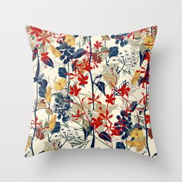 Wildflowers, Floral Prints, Red, Navy, Yellow Throw Pillow