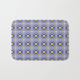 Lisbon Azulejos #7 - Azul Bath Mat | Tileart, Portugal, Navy, Handdrawn, Arabesque, Geometric, Lisbon, Yellow, Drawing, Floral 