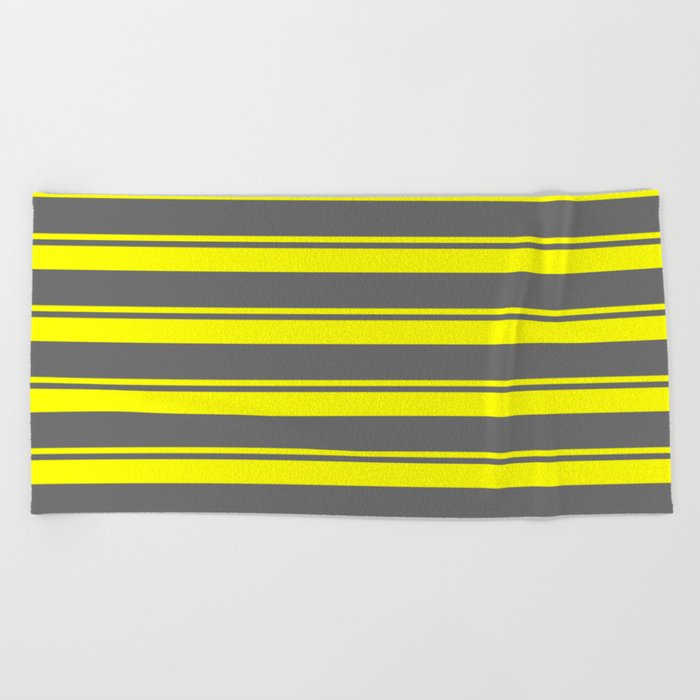 Yellow and Dim Gray Colored Lined/Striped Pattern Beach Towel
