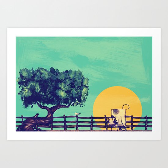 Cow Sunset Art Print