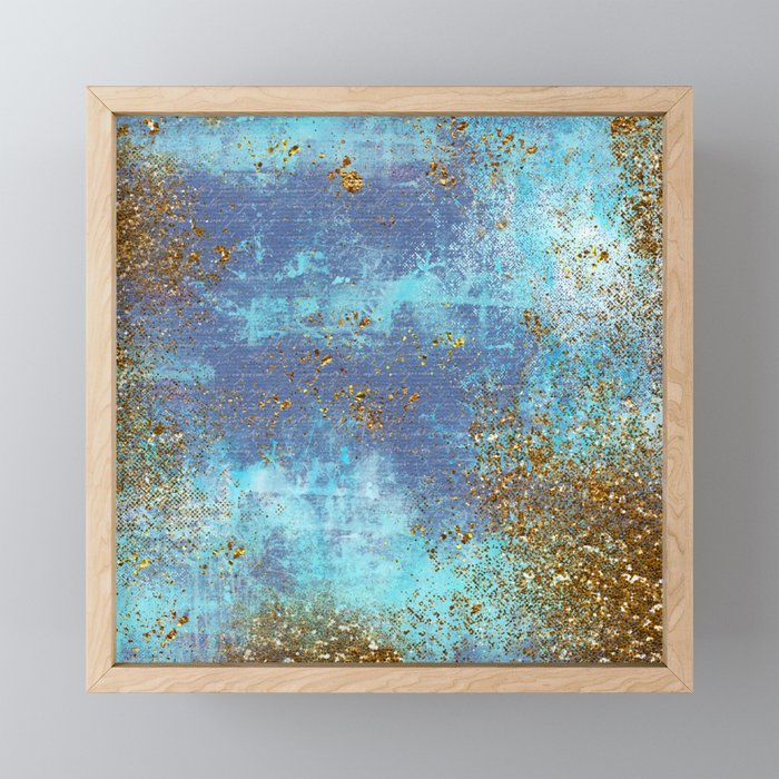 Gold Faux Glitter and Blue Mermaid Sea Foam Framed Mini Art Print