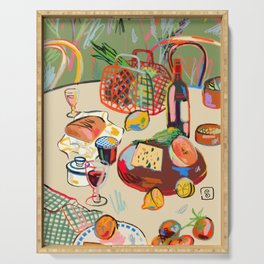 WINE BREAK Serving Tray | Colored Pencil, Fruit, French, Drawing, Picnic, Dolcevita, Curated, Cheese, Wine, Fall 