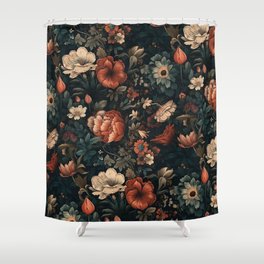 Vintage Aesthetic Beautiful Flowers, Nature Art, Dark Cottagecore Plant Collage - Flower Shower Curtain