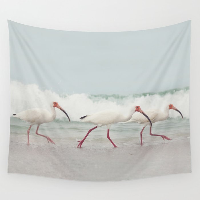 Three Little Ibis All in a Row Wall Tapestry
