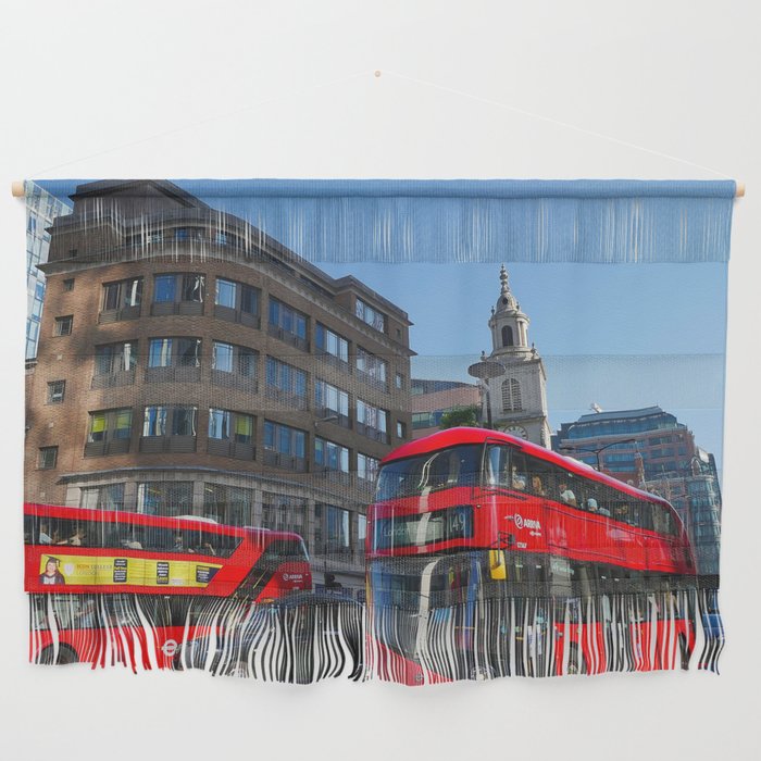 Great Britain Photography - Red Double Decker Buses In Down Town London  Wall Hanging
