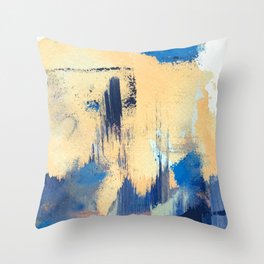 Lemon drop: a minimal, abstract mixed-media piece in yellow and blue Throw Pillow