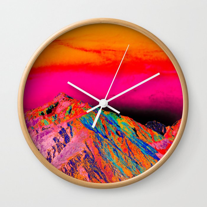 California's Sierra Mts-Digital Art, Pink & Orange Wall Clock