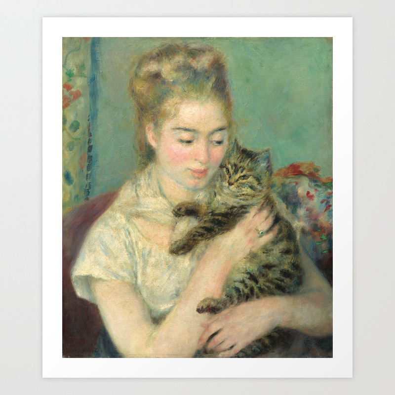Woman With A Cat Oil Painting By Auguste Renoir Art Print By