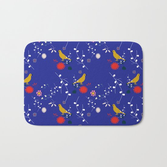 Bird and blossom electric blue Bath Mat