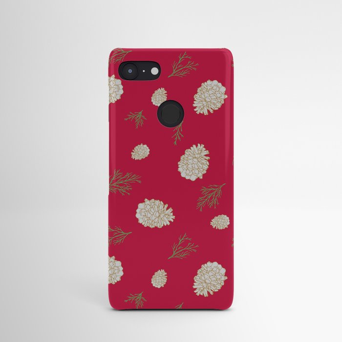 Pinecones in Silver & Gold on Red Android Case