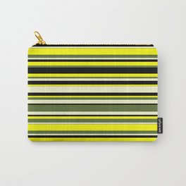 [ Thumbnail: Yellow, Dark Olive Green, Light Yellow, and Black Colored Lines Pattern Carry-All Pouch ]