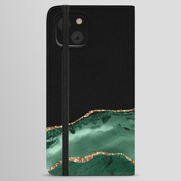 Emerald & Gold Agate Texture 02 iPhone Wallet Case