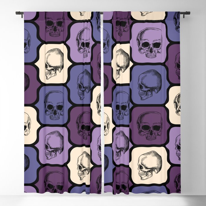 Skulls Retro Vintage Purple Violet Black Beige Blackout Curtain