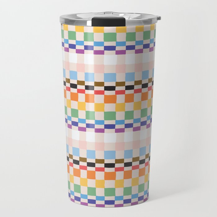 Progress Pride Rainbow Flag Wonky Checkerboard Pattern Travel Mug