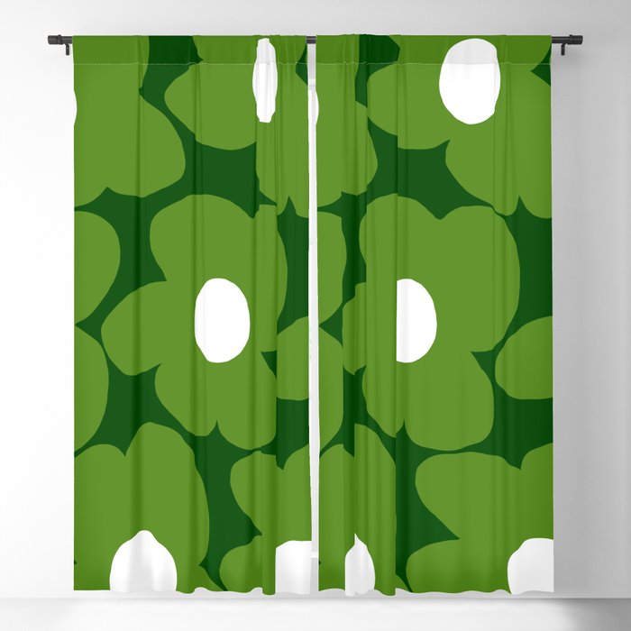 Spring Green Retro Flowers Dark Green Background #decor #society6 #buyart Blackout Curtain