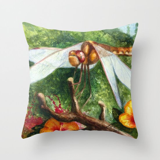 Amber Dragonfly Throw Pillow